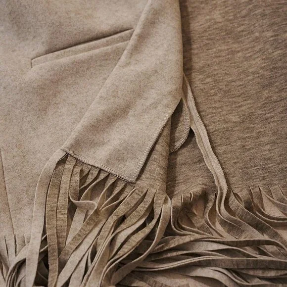 Light Grey Casual Women's Long Sleeves Fringed Hem Tweed Coat - Picture 8 of 8